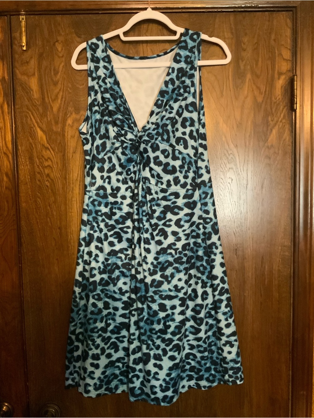 Blue Leopard-Print Sleeveless Knot-Front Dress